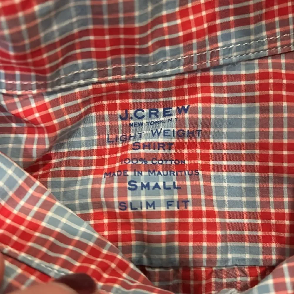 Jcrew light weight red and blue plaid‎ long sleeve cotton button front shirt
